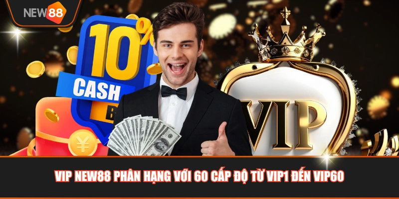 VIP NEW88 phân hạng với 60 cấp độ từ VIP1 đến VIP60